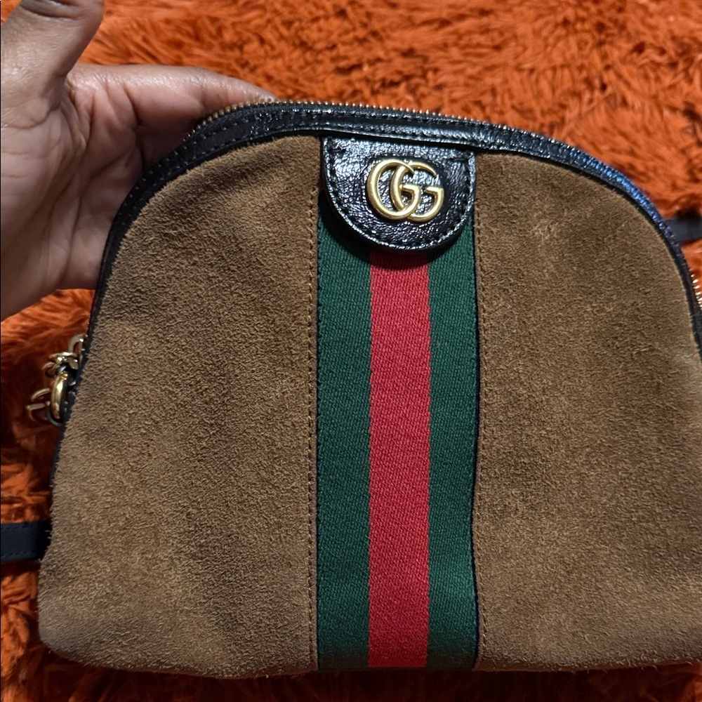 Gucci Ophidia Dome shoulder brown suede comes with COA
